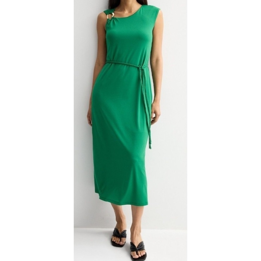 INTEMPO Green Maxi Dress Grecian Minimalist Aesthetic Gold Ring Belted XXL